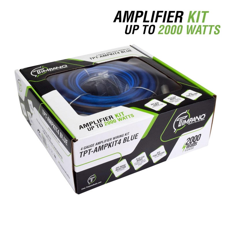 TIMPANO Amplifier Wiring Kit - 4 Gauge Amp Kit 2000 Watts Car Amplifier Installation CCA Cables Kit – 150 Amp Fuse Single Amp TPT-AMPKIT4 Blue - Image 2